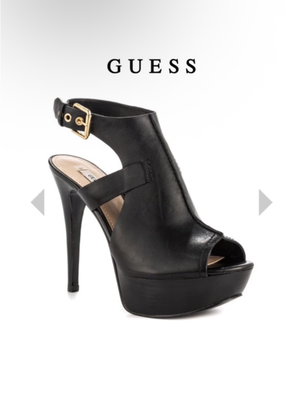 GUESS Ofira Black Leather Open-Toe Ankle-Strap Platform Heel, Size 7.5 Women’s